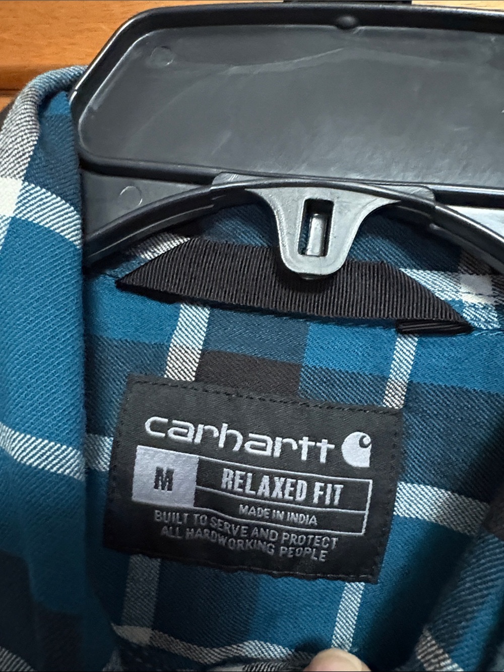Carhartt Men's Teal and Black Plaid Short Sleeve Button-Down Shirt - Picture 3 of 3